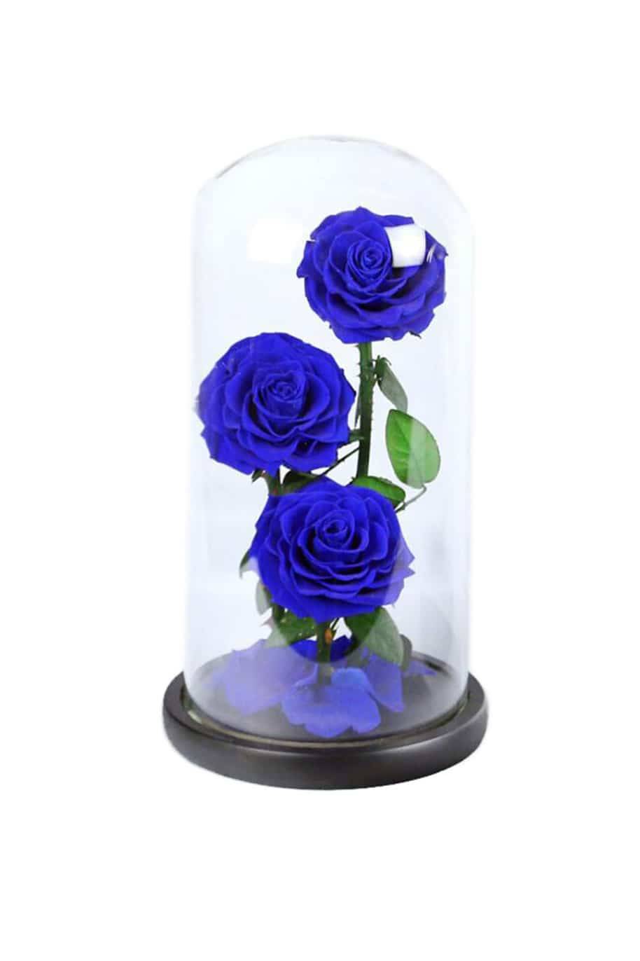 Forever Rose 3 In Glass Dome Blue
