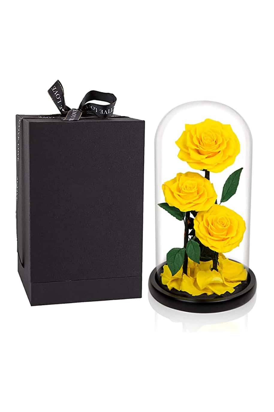 Forever Rose 3 In Glass Dome Yellow