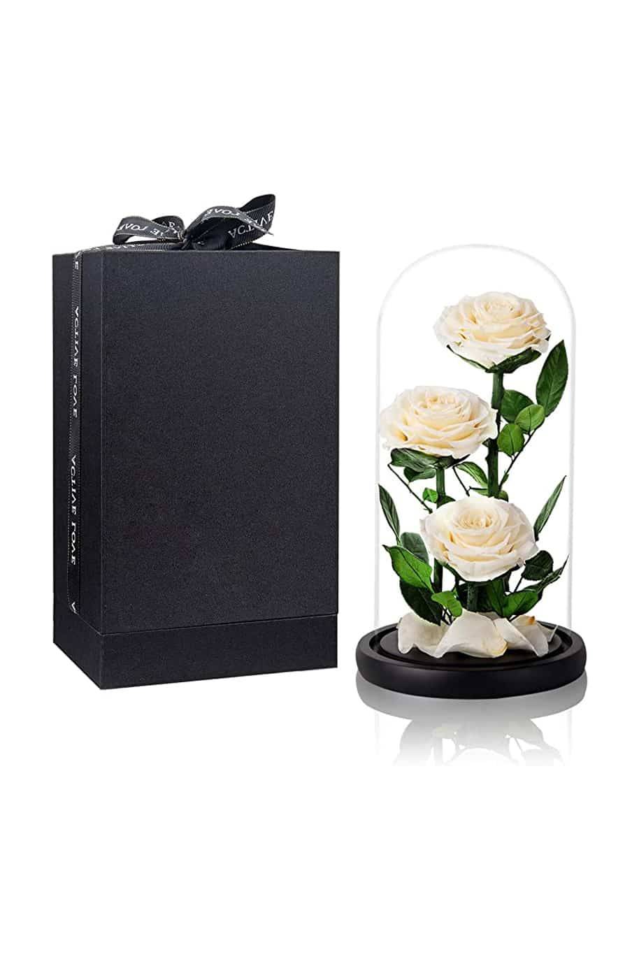 Forever Rose 3 In Glass Dome White