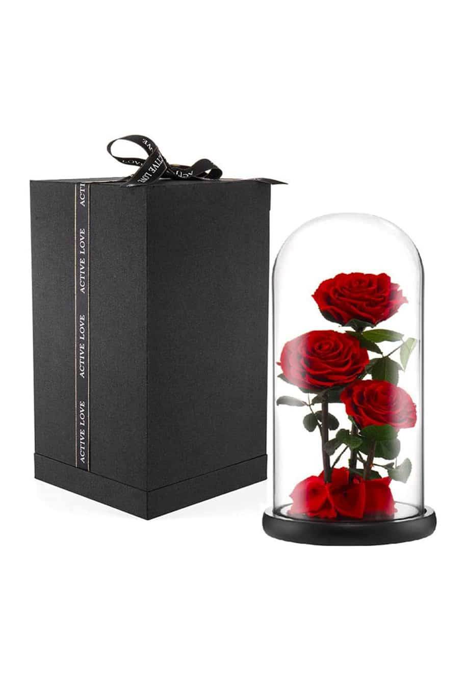 Forever Rose 3 In Glass Dome Red